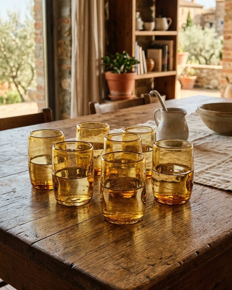 Set of 6 honey-coloured blown-glass tumblers