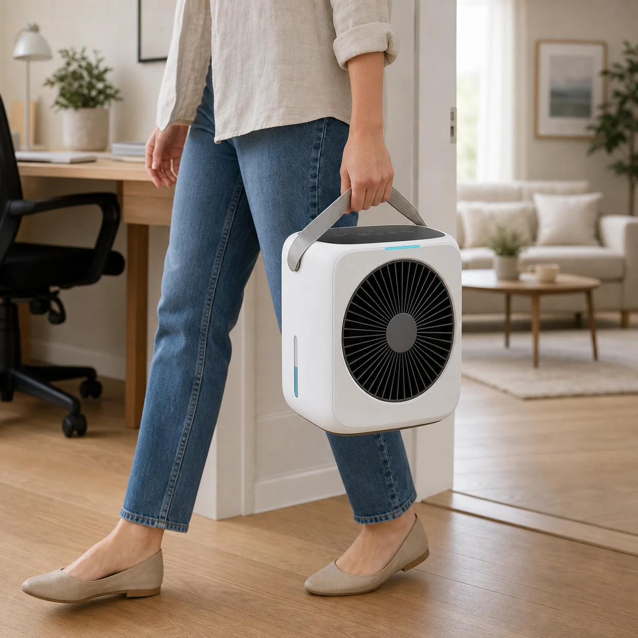Comfort Breeze being carried between rooms