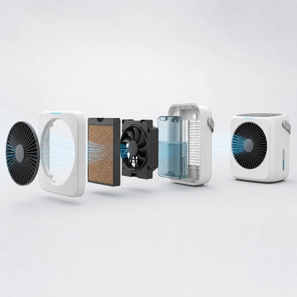 Exploded view of the Comfort Breeze cooling system