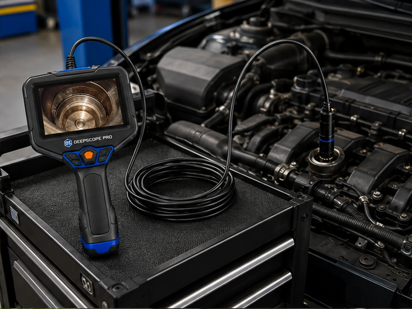 DeepScope Pro szonda behelyezve a motorba