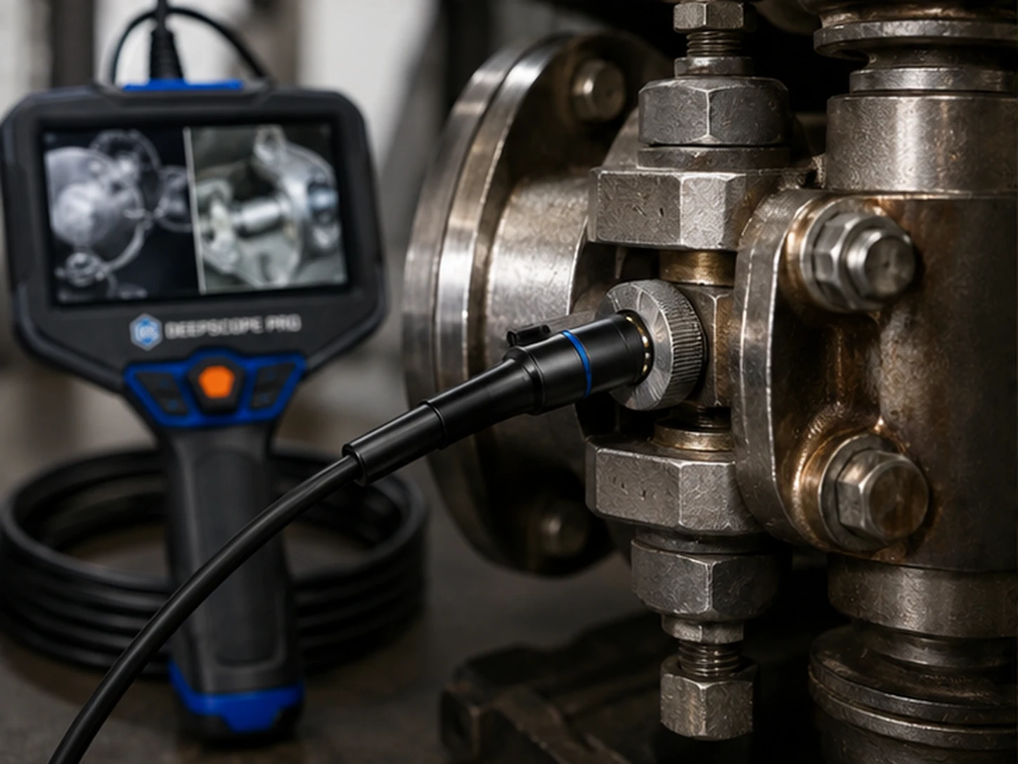 DeepScope Pro szonda mechanikus alkatrész belsejében megvilágítva