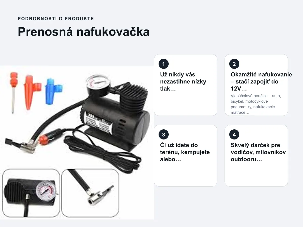 Podrobnosti o produkte: Prenosná nafukovačka