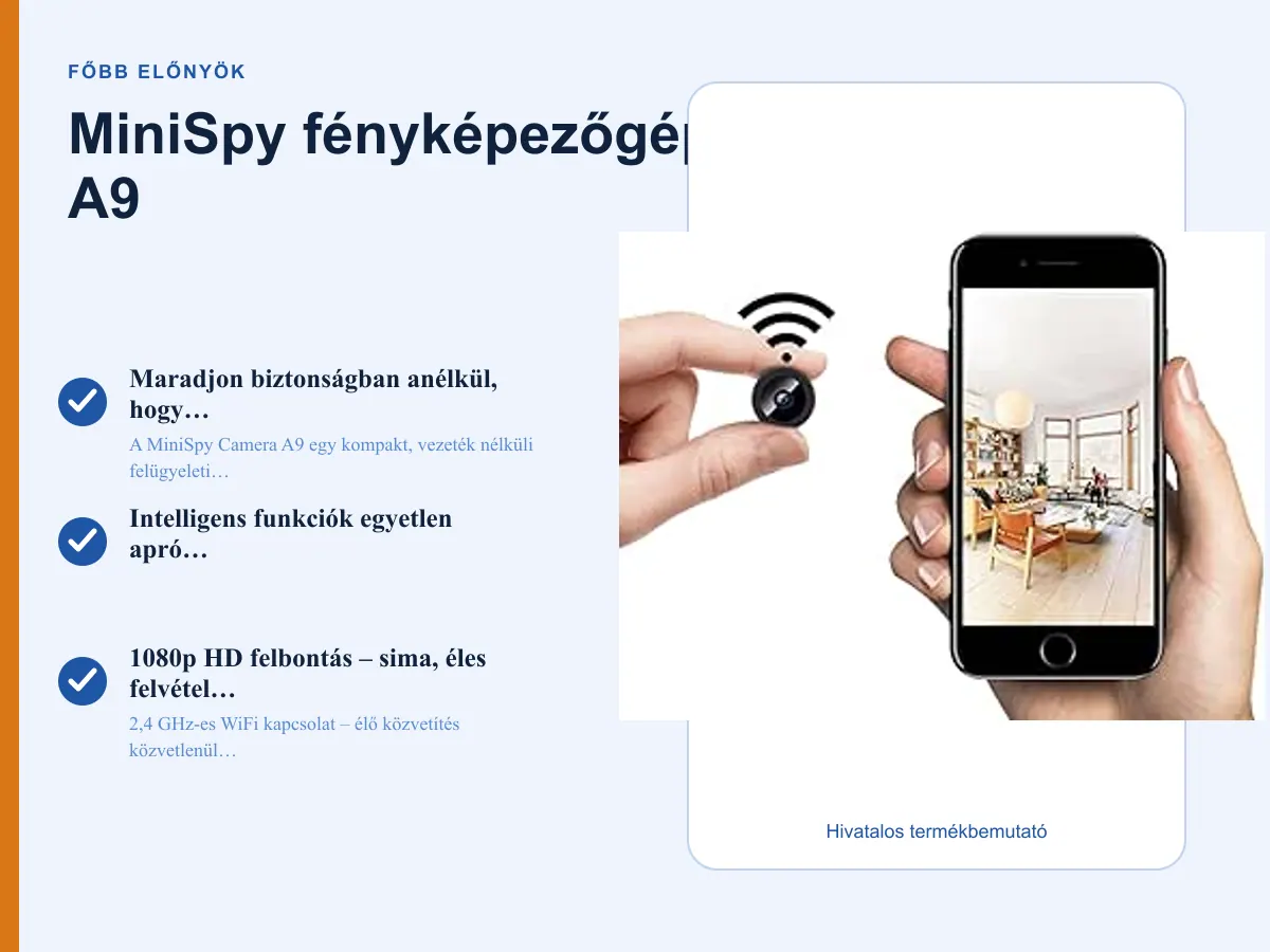 Főbb előnyök: MiniSpy fényképezőgép A9
