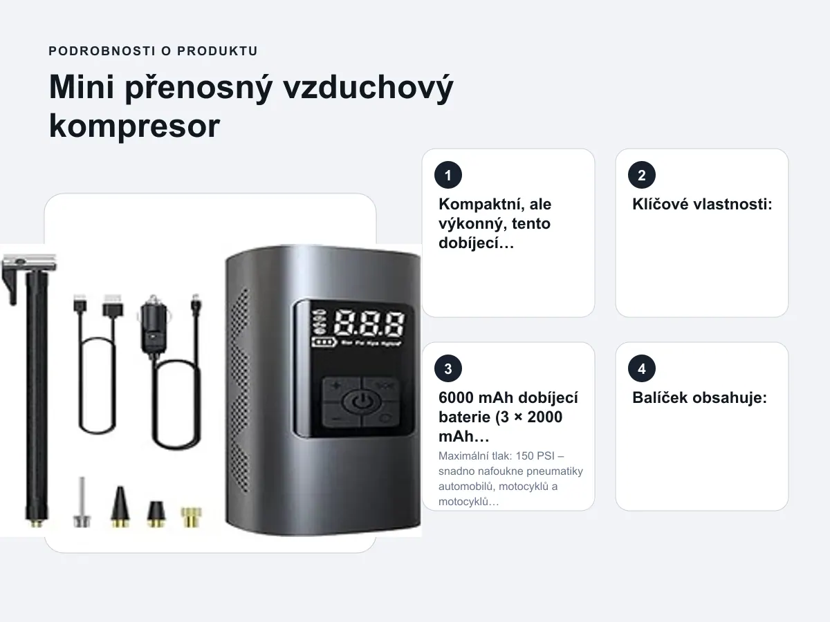 Podrobnosti o produktu: Mini přenosný vzduchový kompresor