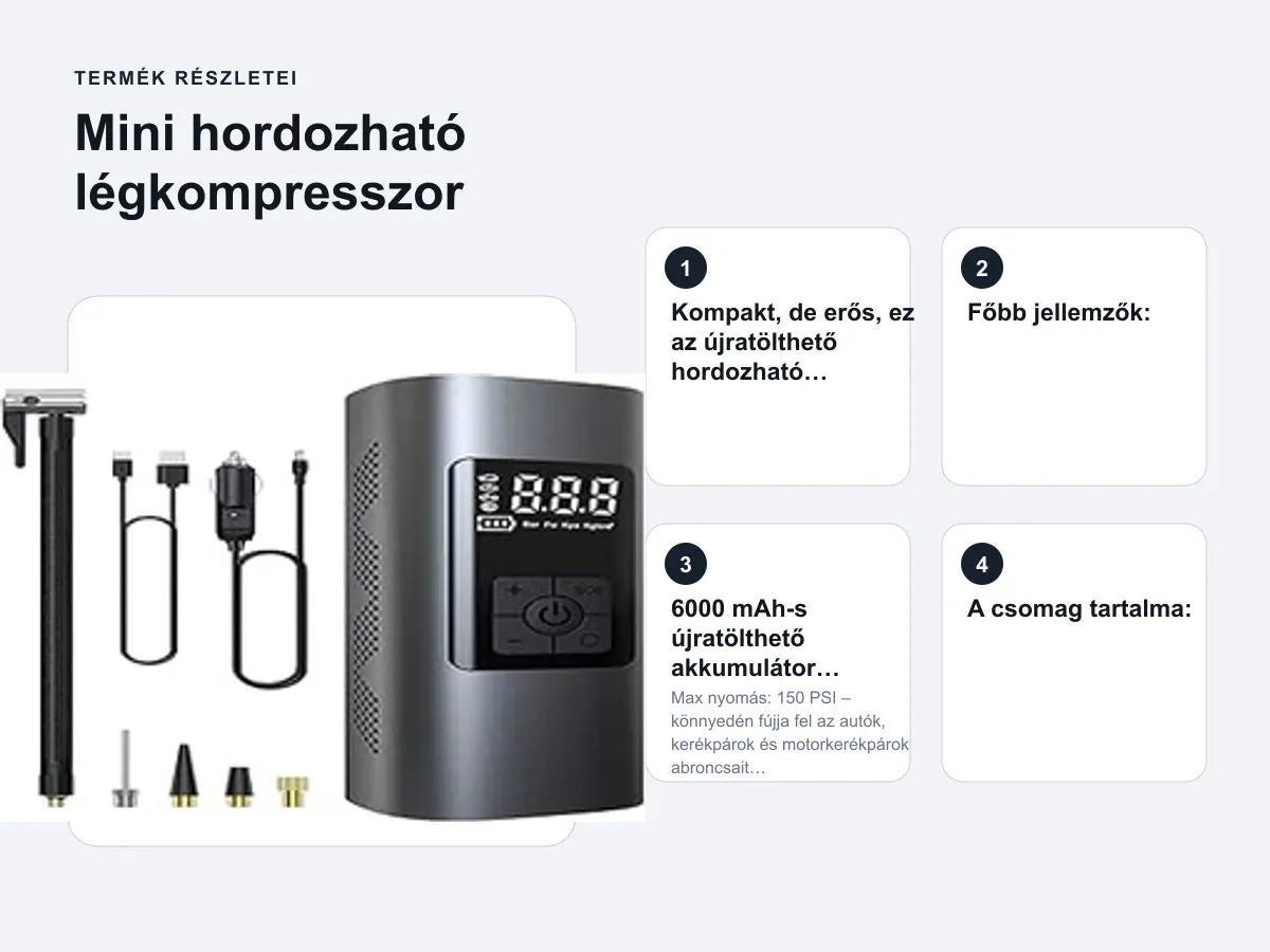 Termék részletei: Mini hordozható légkompresszor