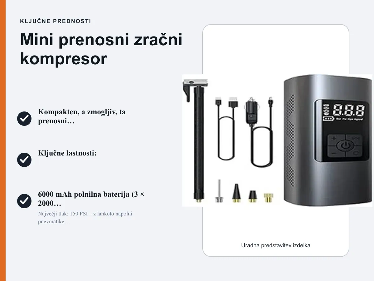 Ključne prednosti: Mini prenosni zračni kompresor