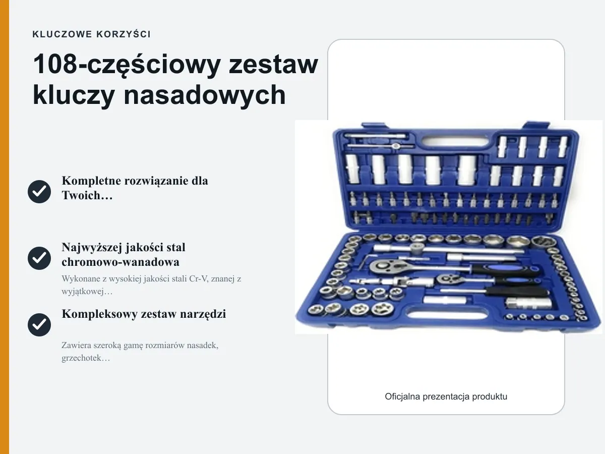 Kluczowe korzyści: 108-częściowy zestaw kluczy nasadowych