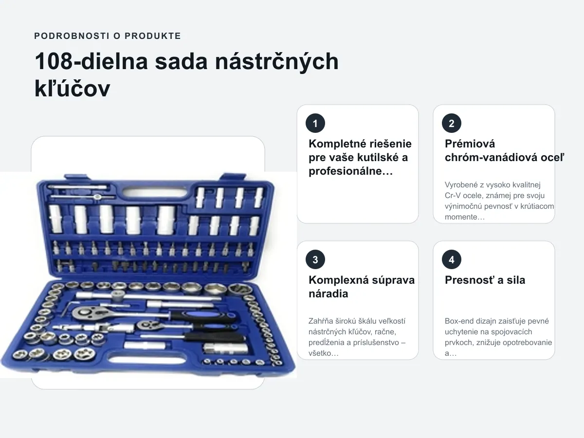Podrobnosti o produkte: 108-dielna sada nástrčných kľúčov