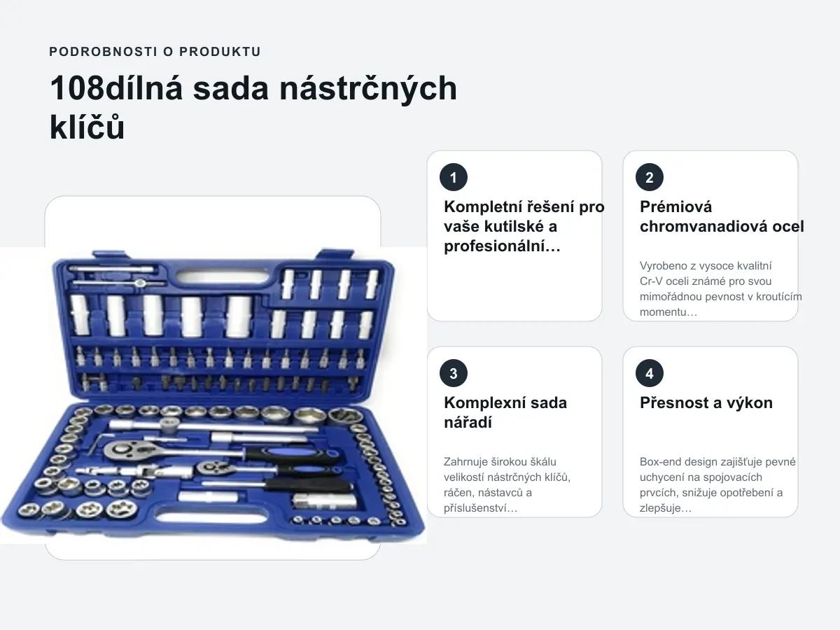 Podrobnosti o produktu: 108dílná sada nástrčných klíčů