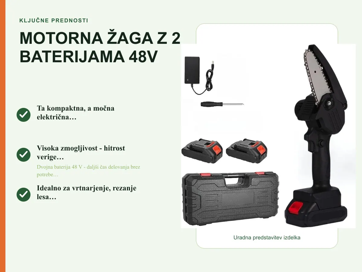 Ključne prednosti: MOTORNA ŽAGA Z 2 BATERIJAMA 48V