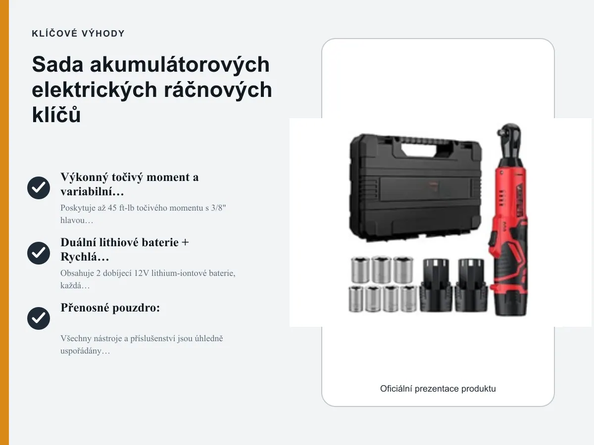 Klíčové výhody: Sada akumulátorových elektrických ráčnových klíčů