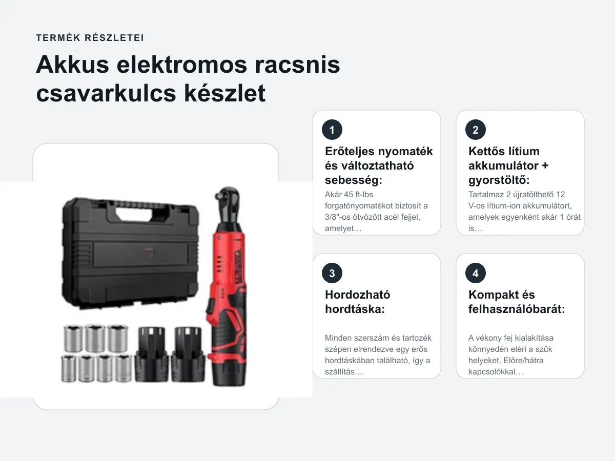 Termék részletei: Akkus elektromos racsnis csavarkulcs készlet