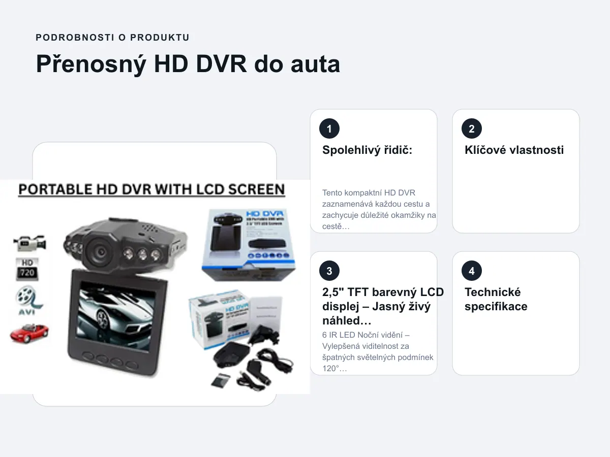 Podrobnosti o produktu: Přenosný HD DVR do auta