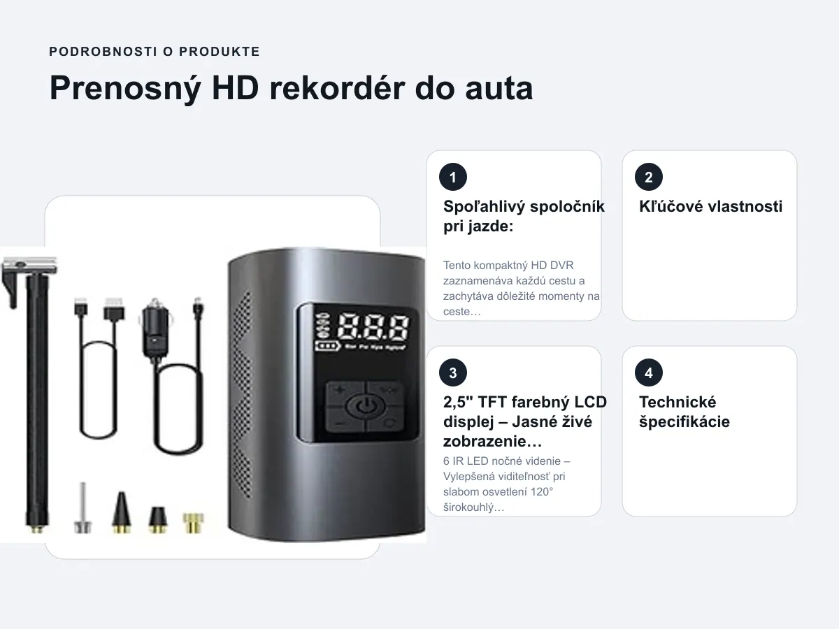 Podrobnosti o produkte: Prenosný HD rekordér do auta