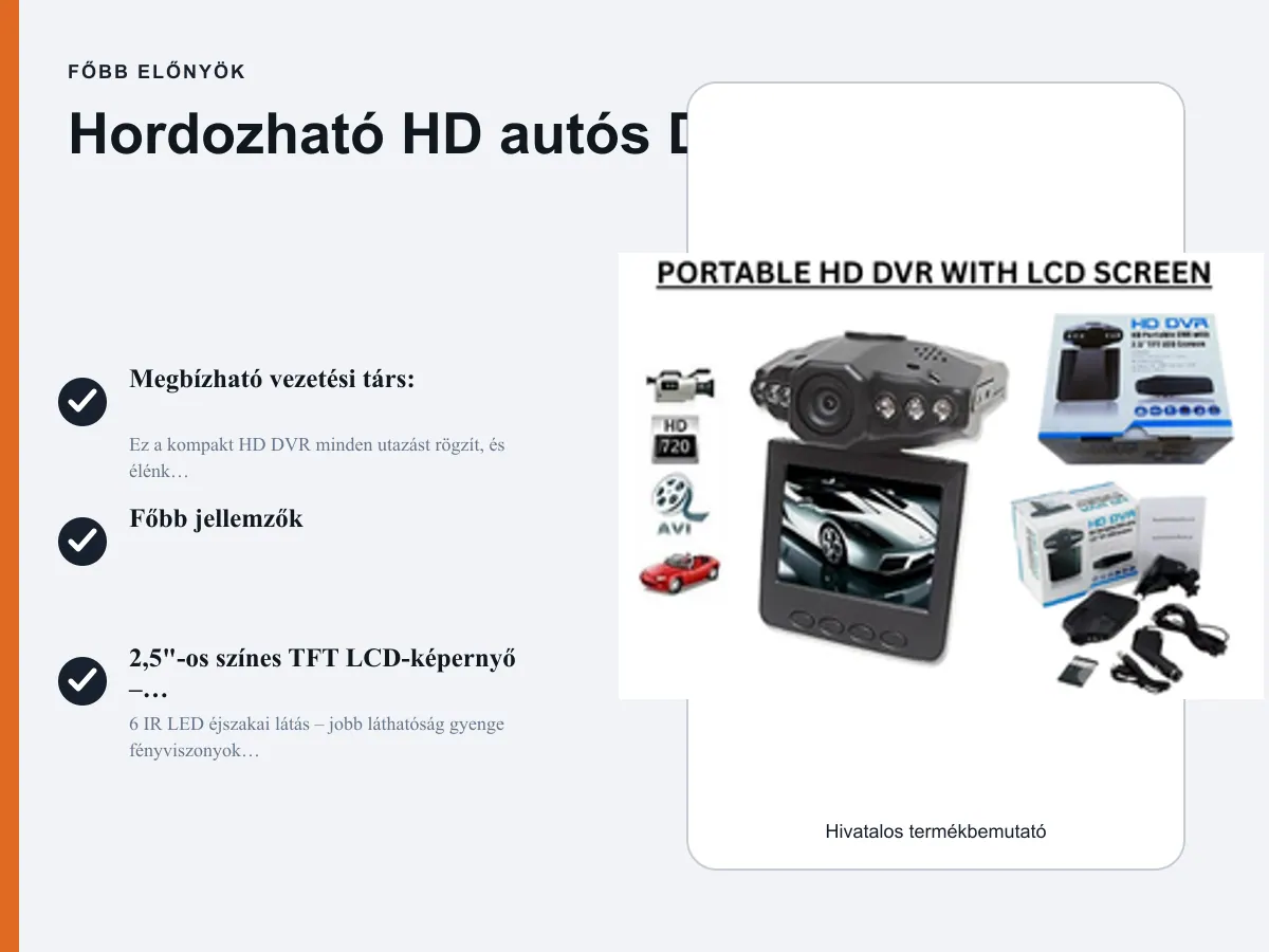 Főbb előnyök: Hordozható HD autós DVR