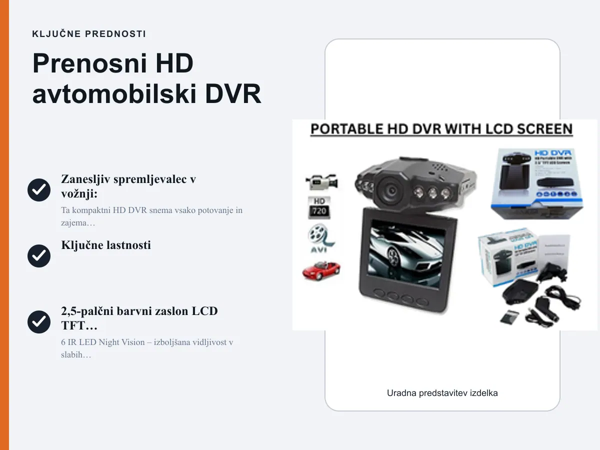 Ključne prednosti: Prenosni HD avtomobilski DVR