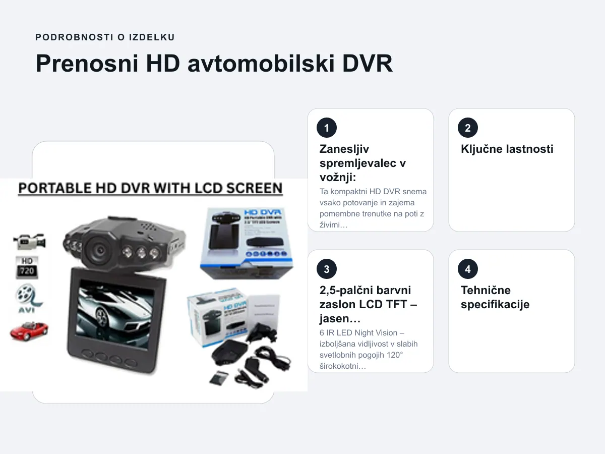 Podrobnosti o izdelku: Prenosni HD avtomobilski DVR