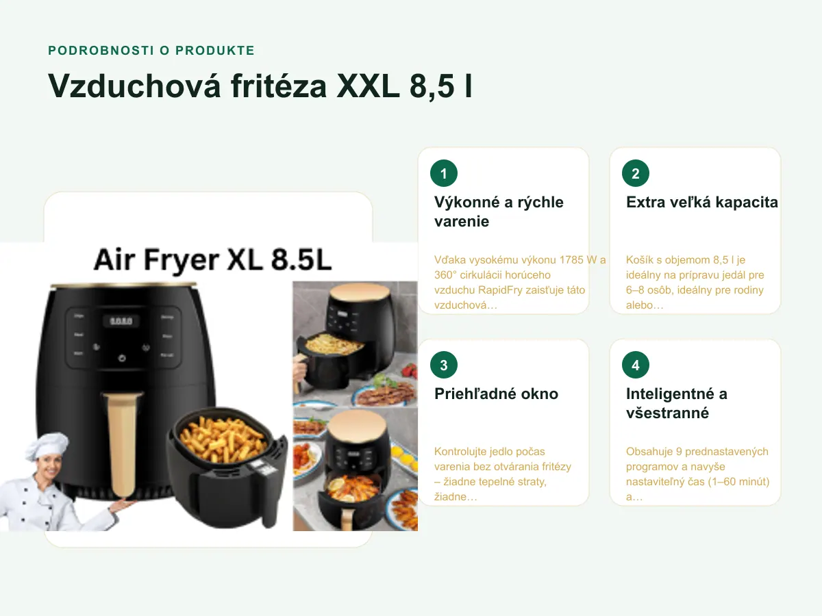 Podrobnosti o produkte: Vzduchová fritéza XXL 8,5 l