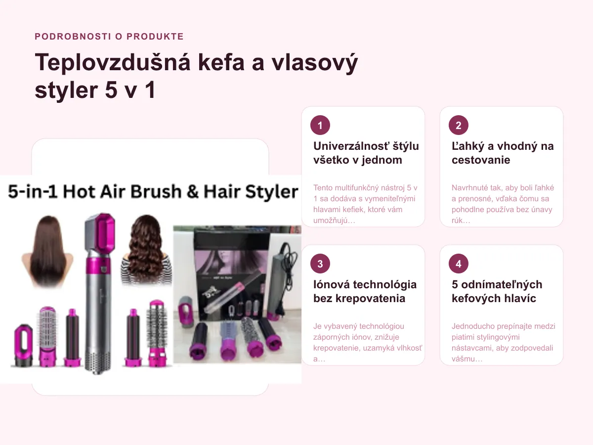 Podrobnosti o produkte: Teplovzdušná kefa a vlasový styler 5 v 1