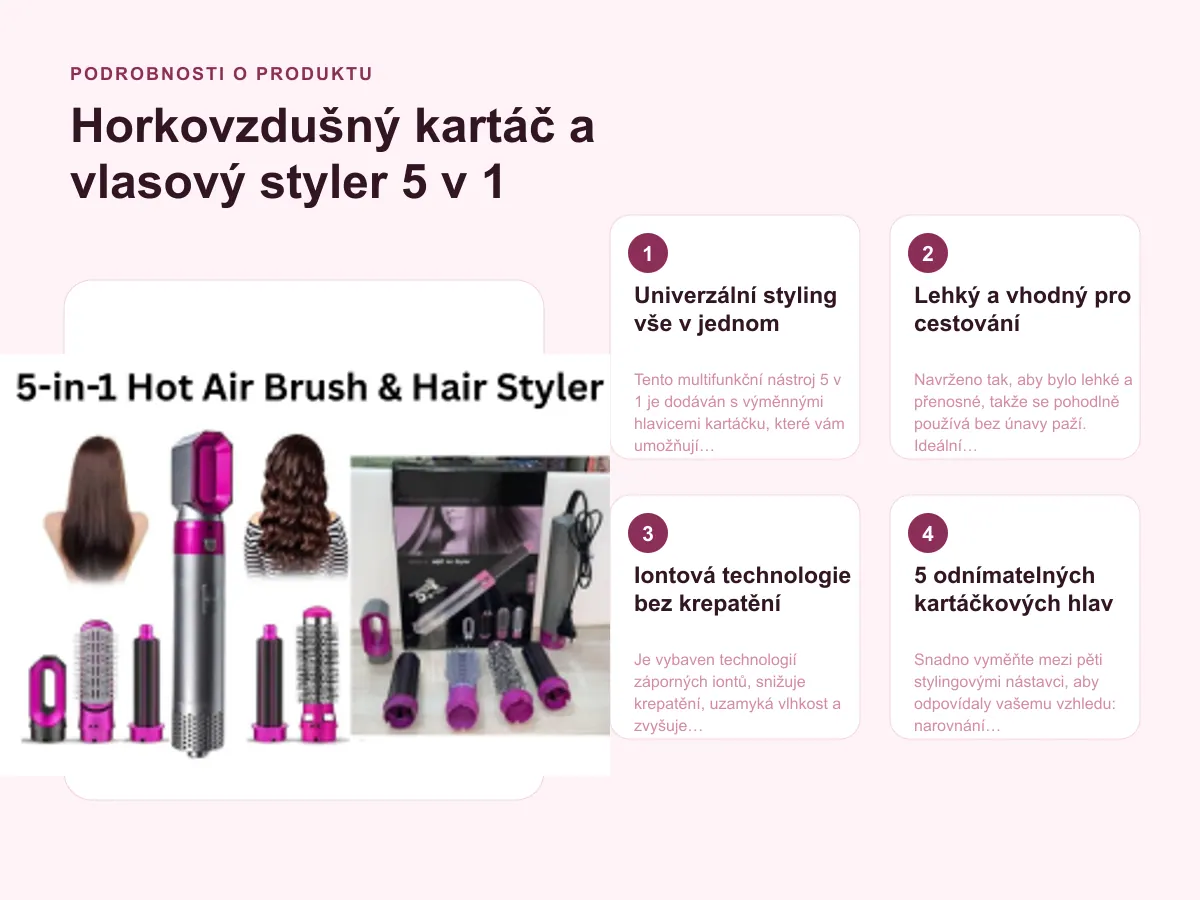 Podrobnosti o produktu: Horkovzdušný kartáč a vlasový styler 5 v 1
