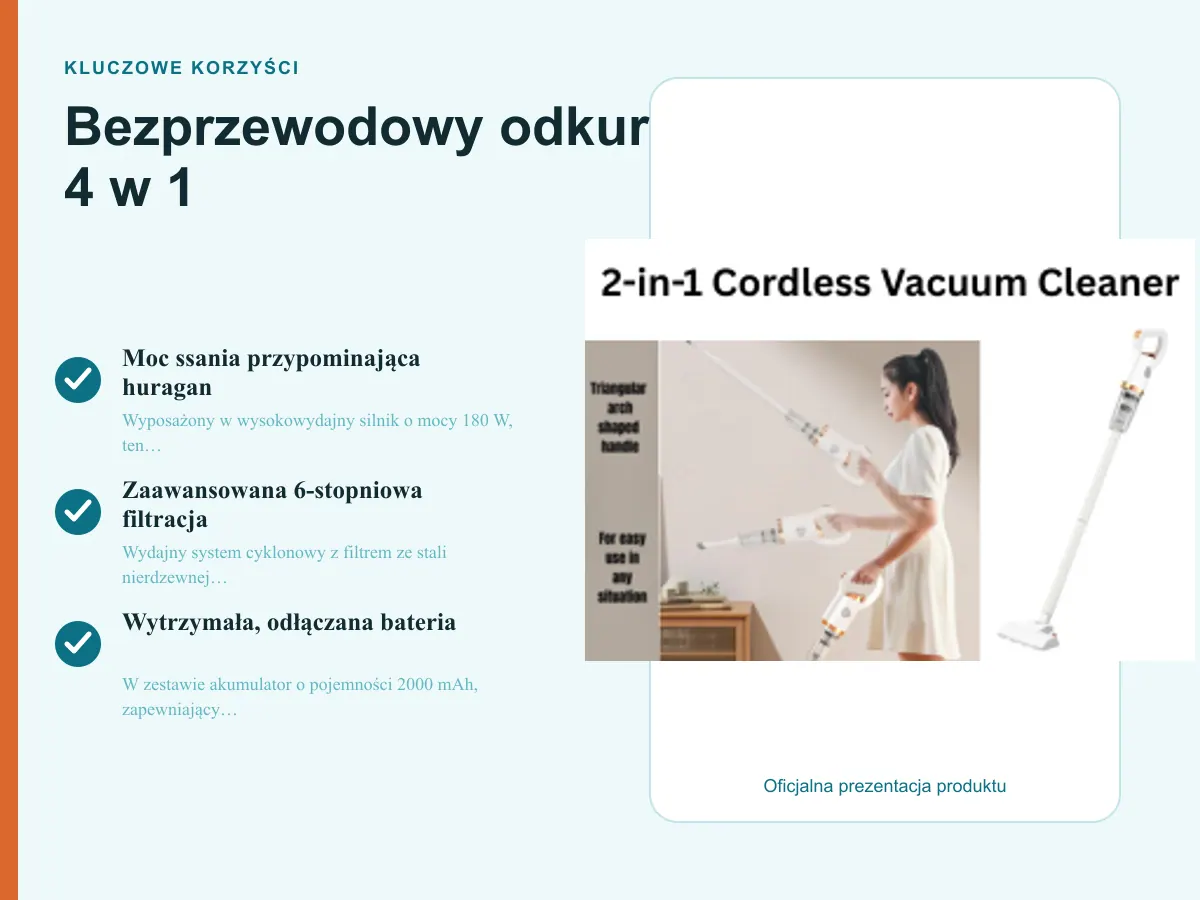 Kluczowe korzyści: Bezprzewodowy odkurzacz 4 w 1