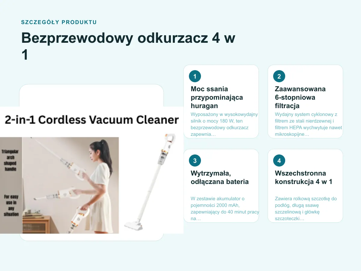 Szczegóły produktu: Bezprzewodowy odkurzacz 4 w 1