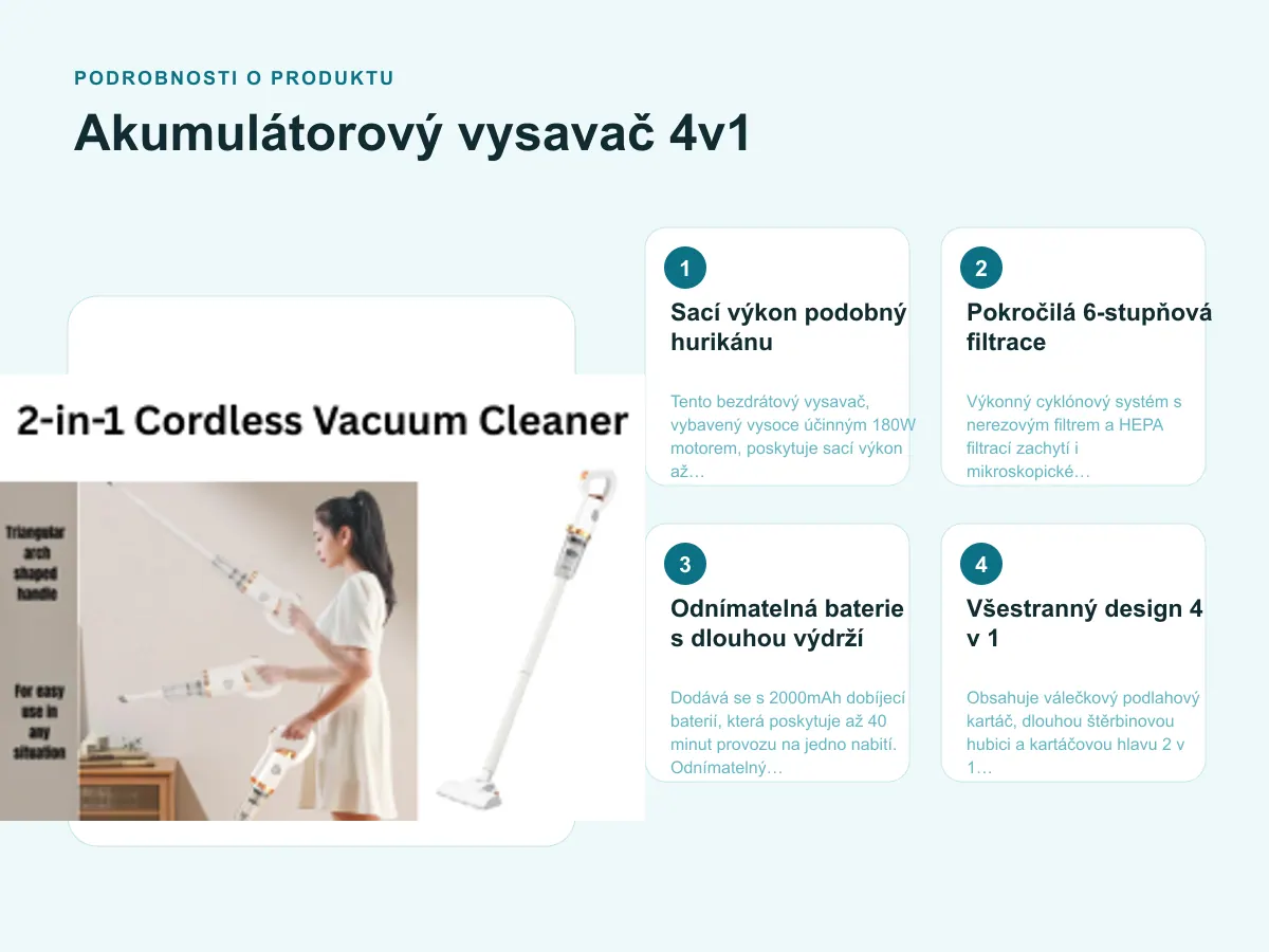Podrobnosti o produktu: Akumulátorový vysavač 4v1