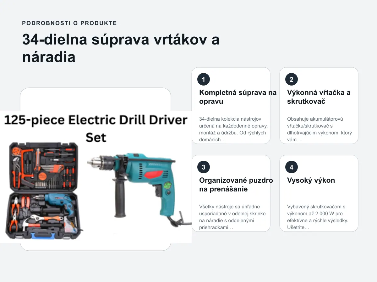 Výkonná vŕtačka a skrutkovač