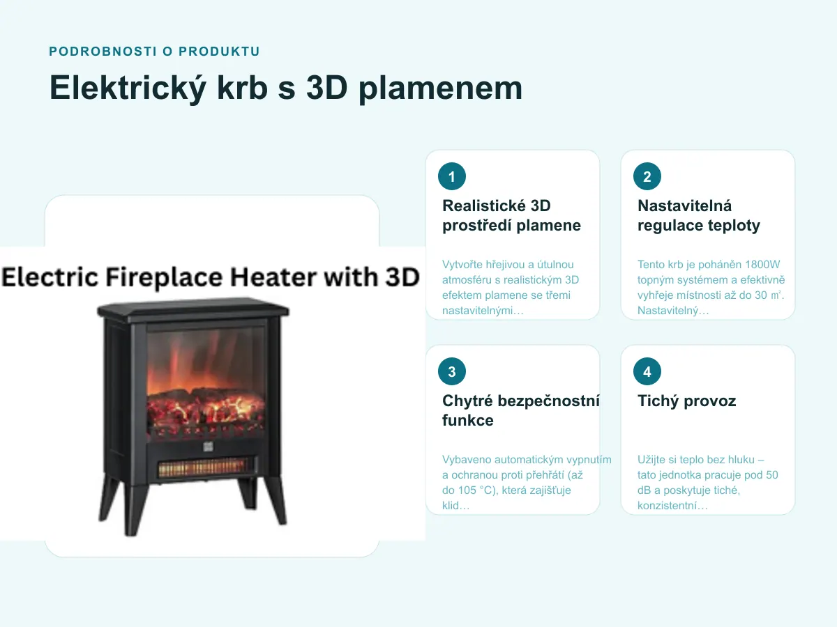 Podrobnosti o produktu: Elektrický krb s 3D plamenem