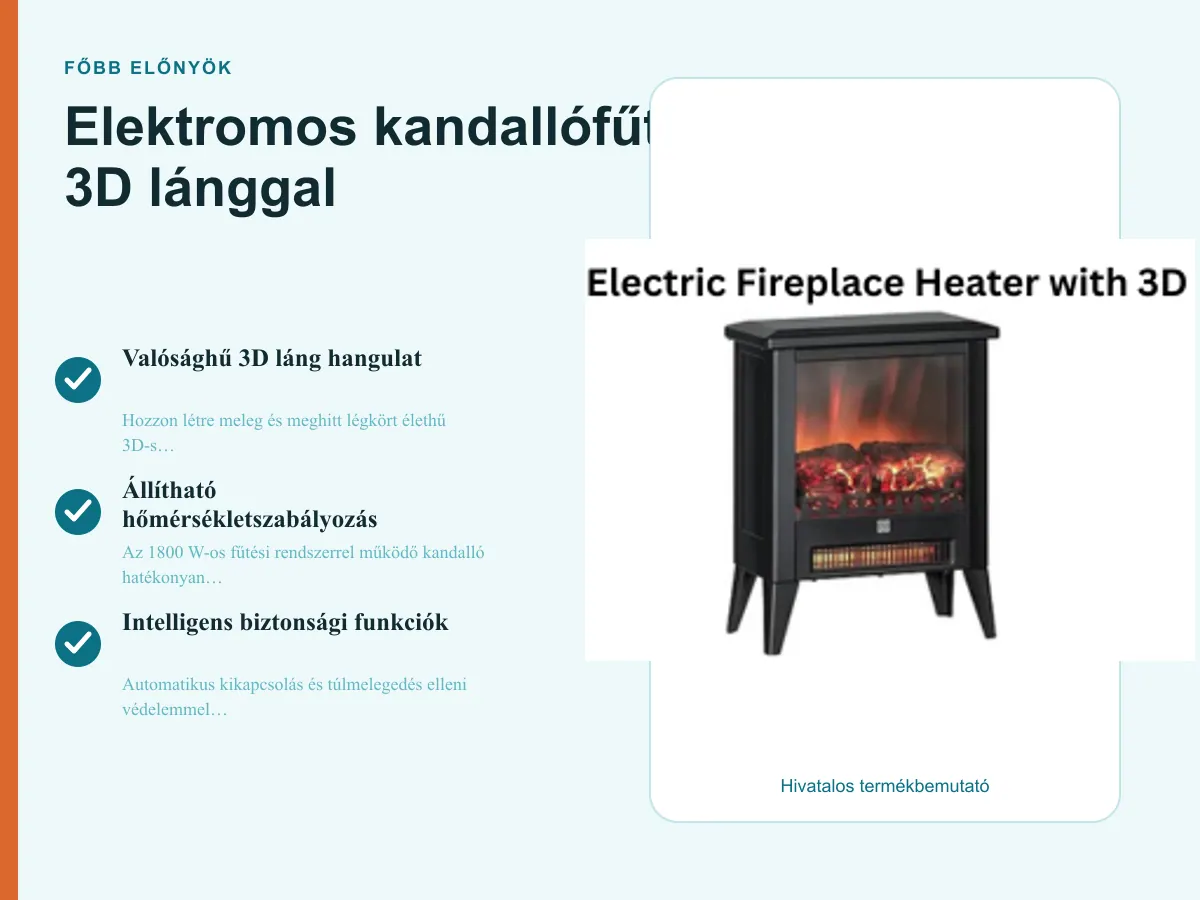 Főbb előnyök: Elektromos kandallófűtő 3D lánggal