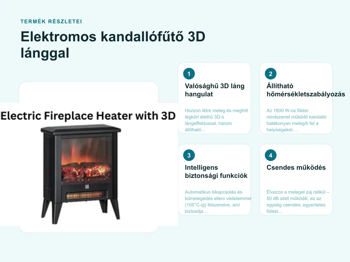 Termék részletei: Elektromos kandallófűtő 3D lánggal