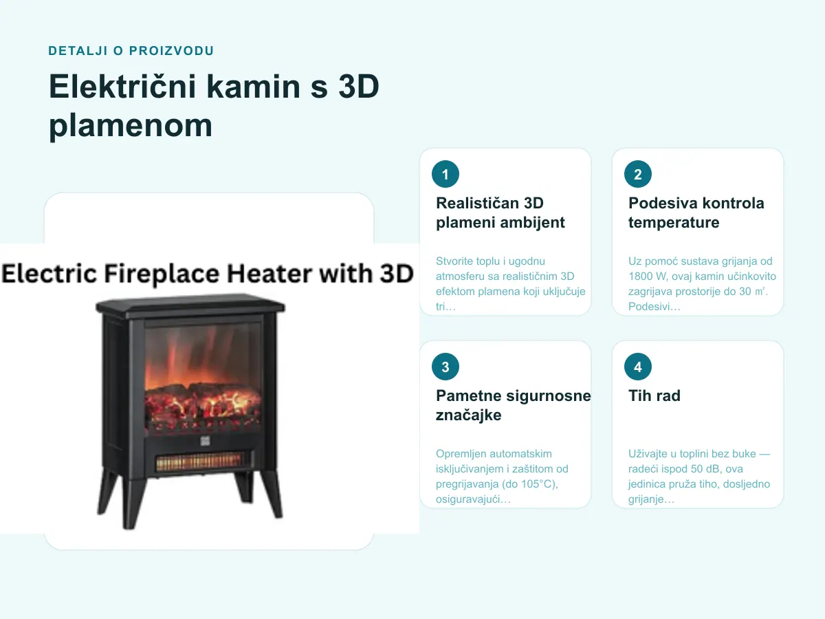 Detalji o proizvodu: Električni kamin s 3D plamenom