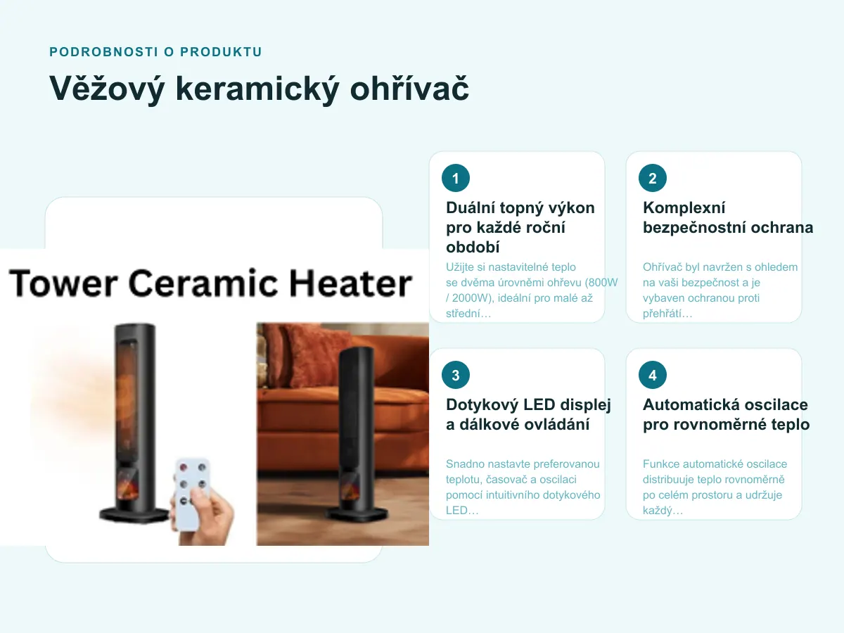 Podrobnosti o produktu: Věžový keramický ohřívač