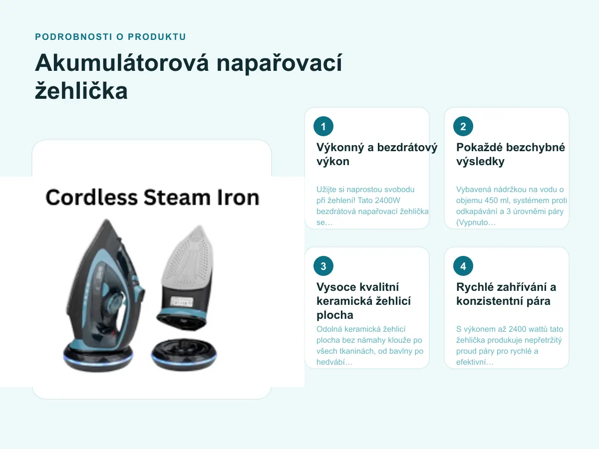 Podrobnosti o produktu: Akumulátorová napařovací žehlička
