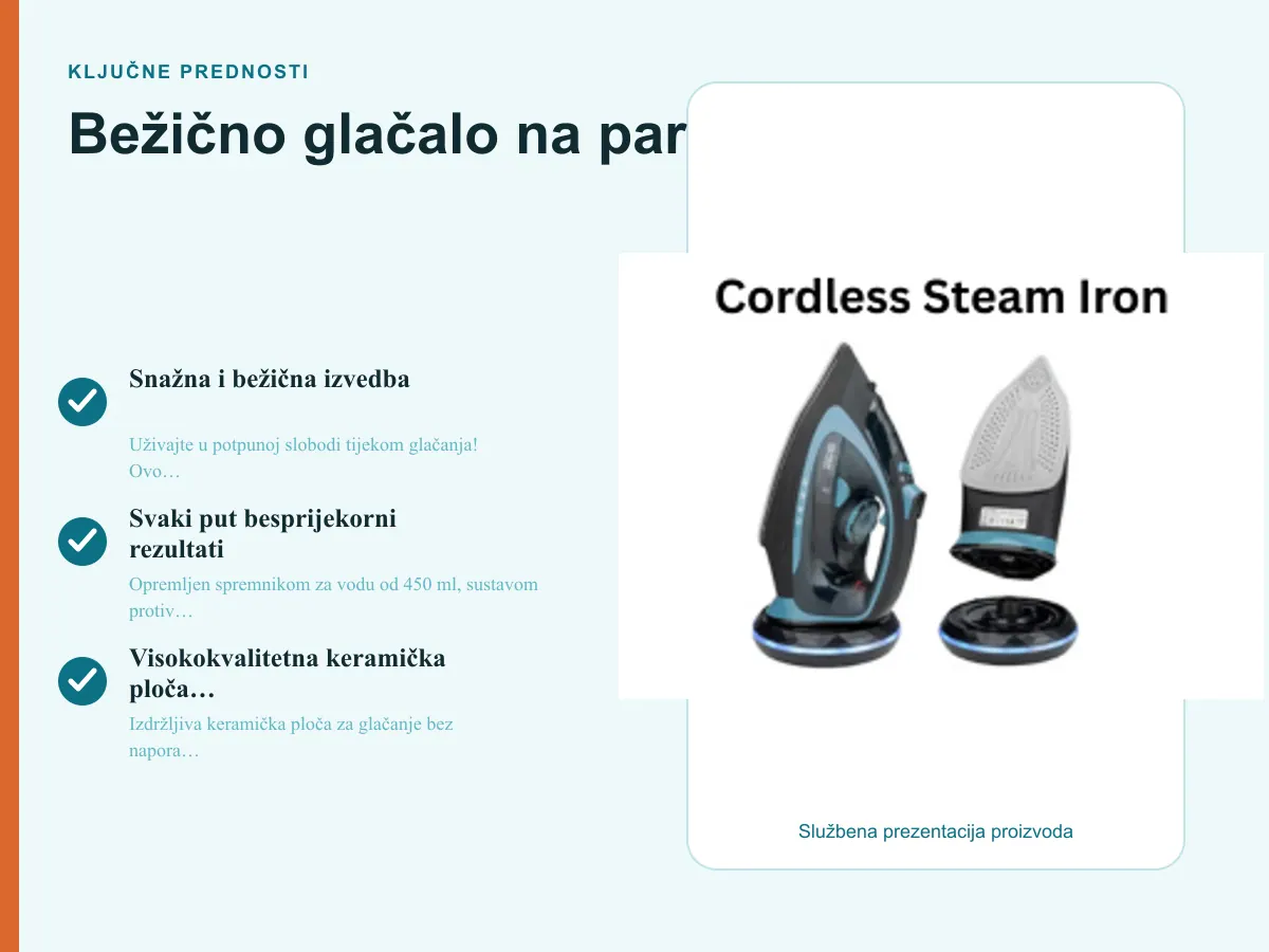 Ključne prednosti: Bežično glačalo na paru