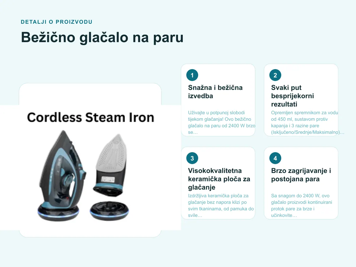 Detalji o proizvodu: Bežično glačalo na paru