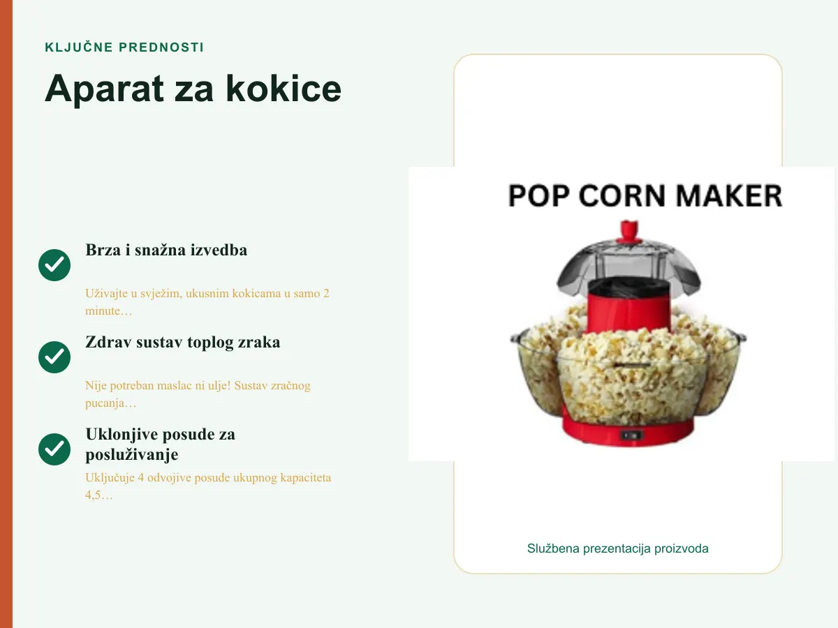 Ključne prednosti: Aparat za kokice