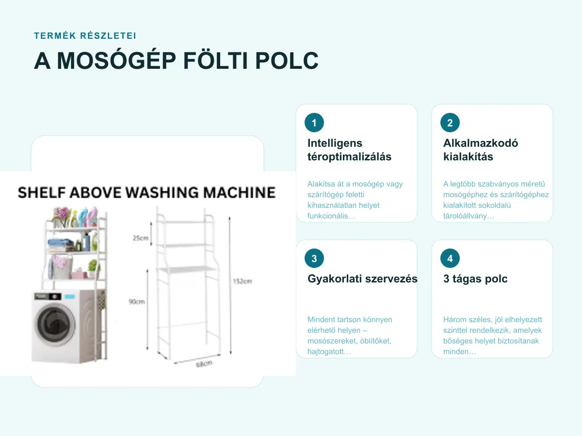 Termék részletei: A MOSÓGÉP FÖLTI POLC