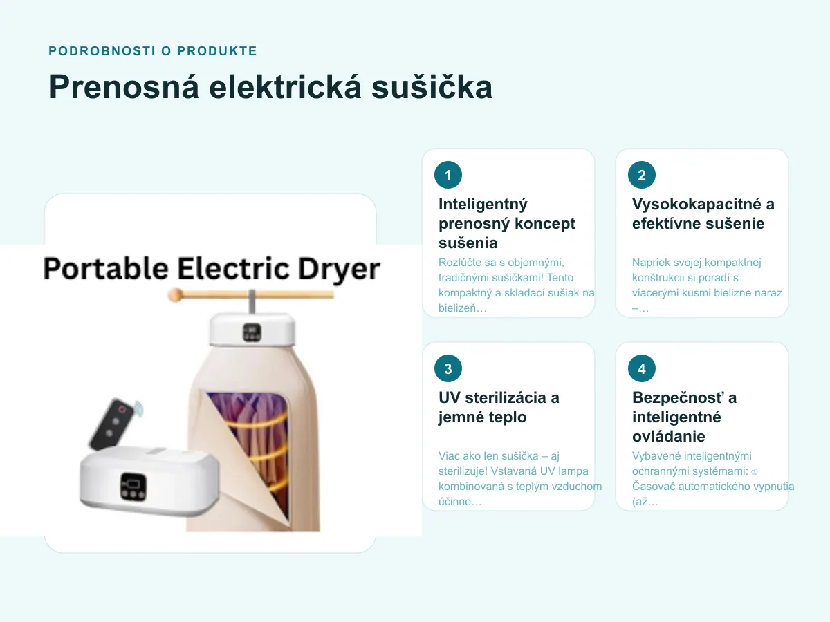 Podrobnosti o produkte: Prenosná elektrická sušička