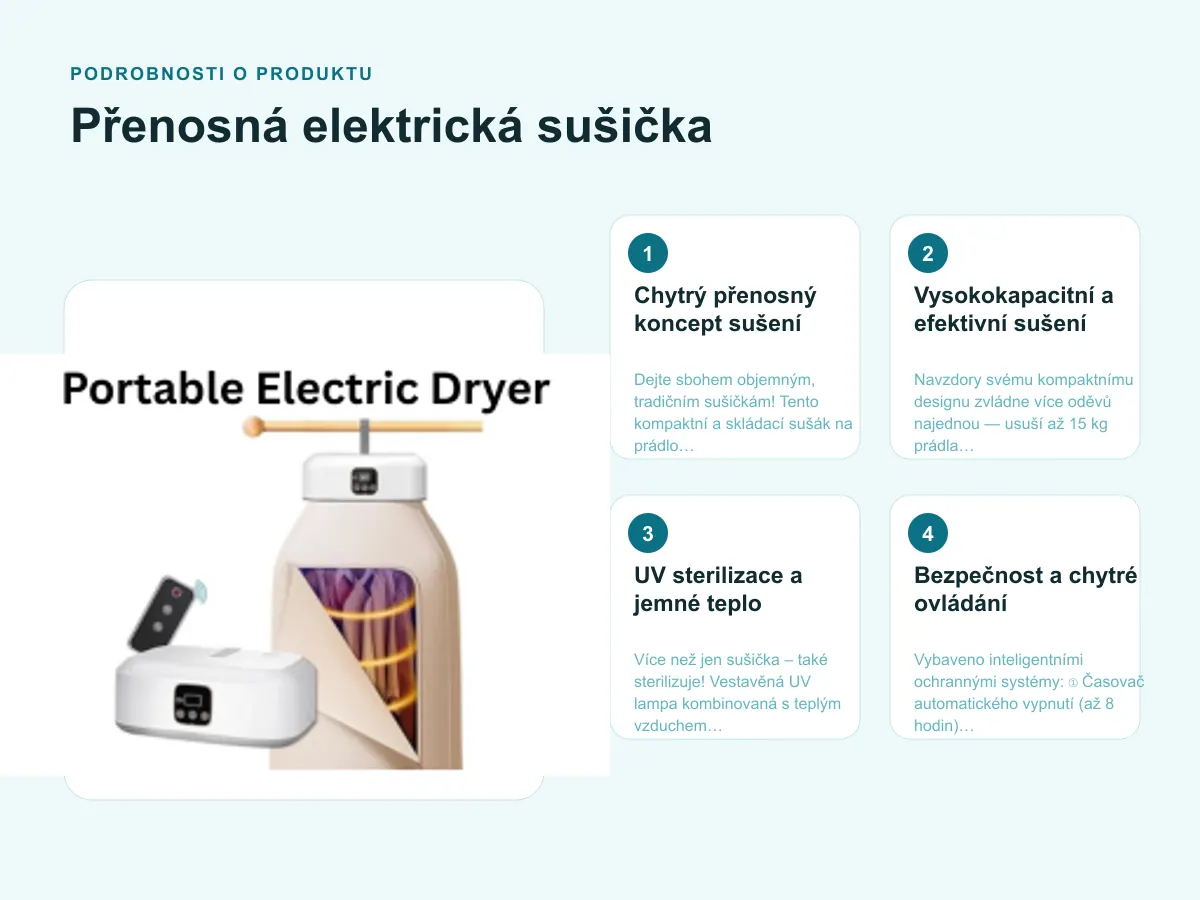 Podrobnosti o produktu: Přenosná elektrická sušička