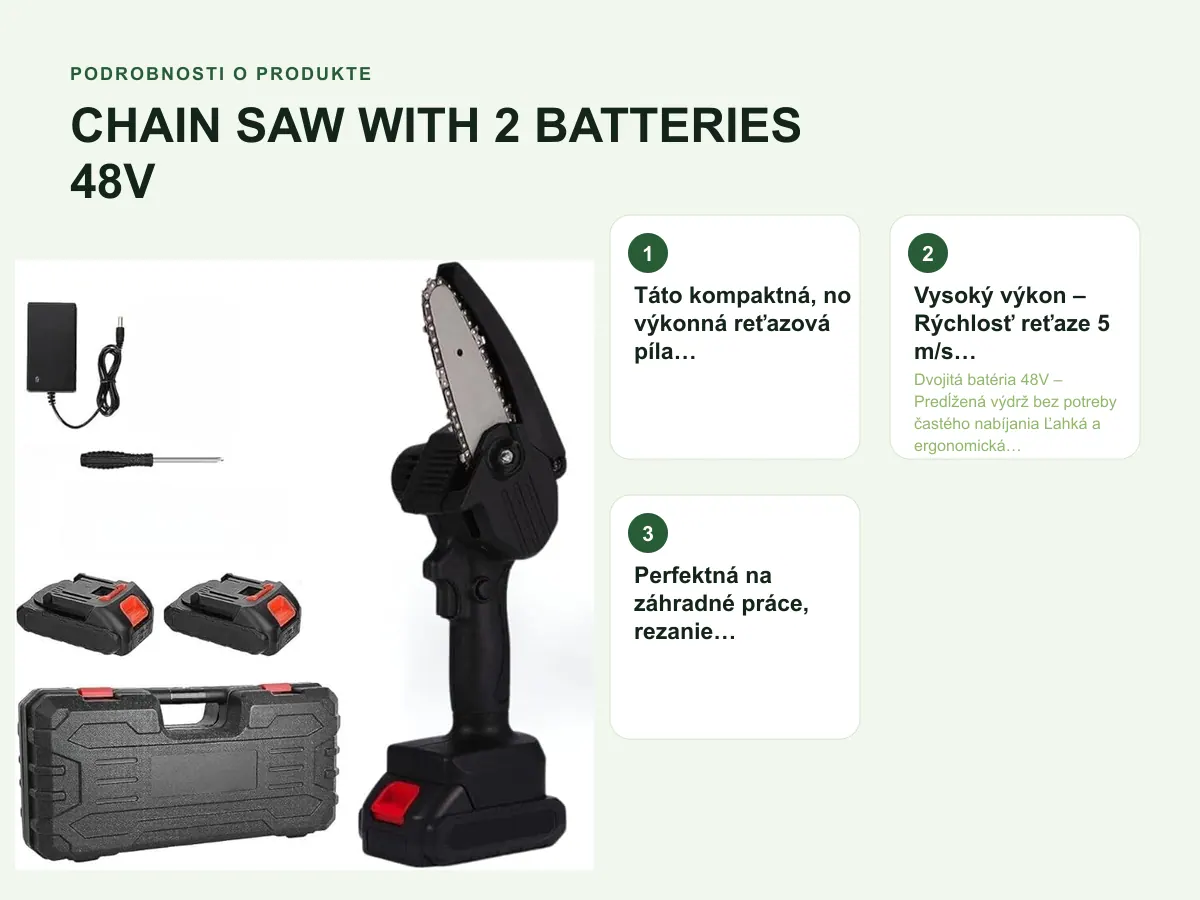 Podrobnosti o produkte: CHAIN SAW WITH 2 BATTERIES 48V