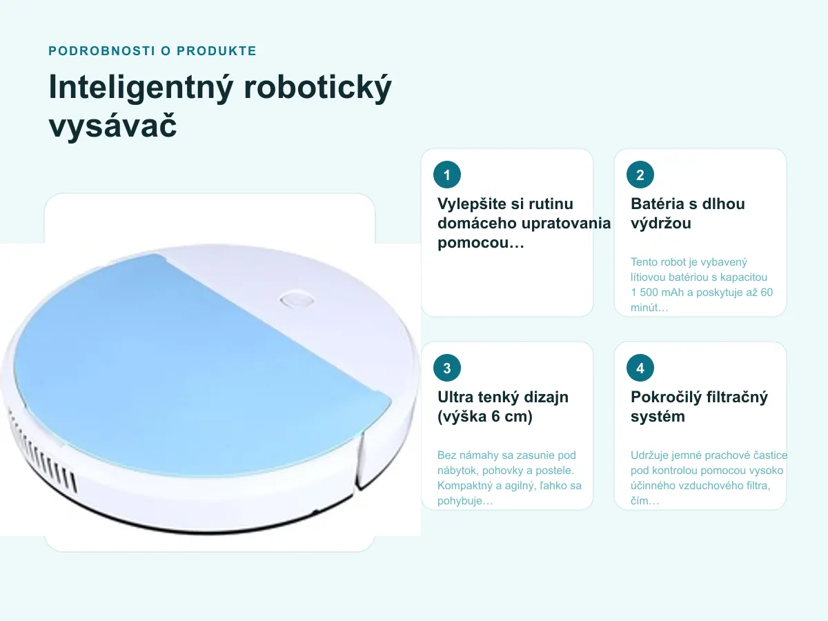 Podrobnosti o produkte: Inteligentný robotický vysávač