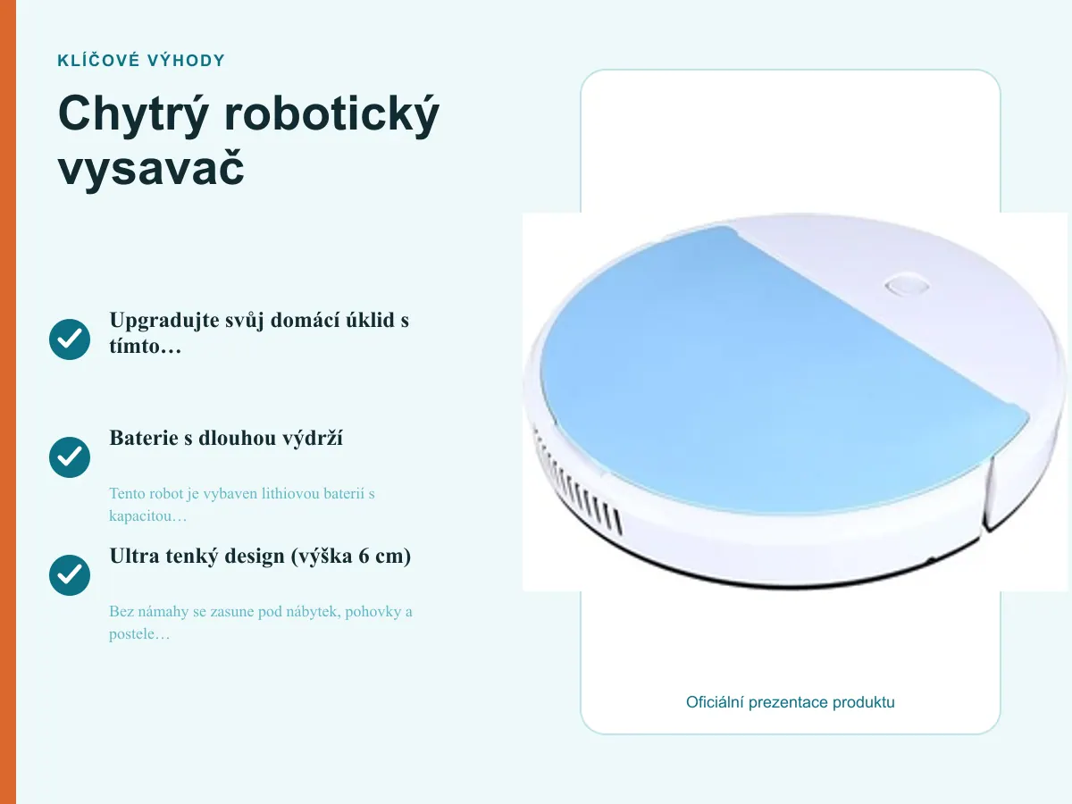 Klíčové výhody: Chytrý robotický vysavač