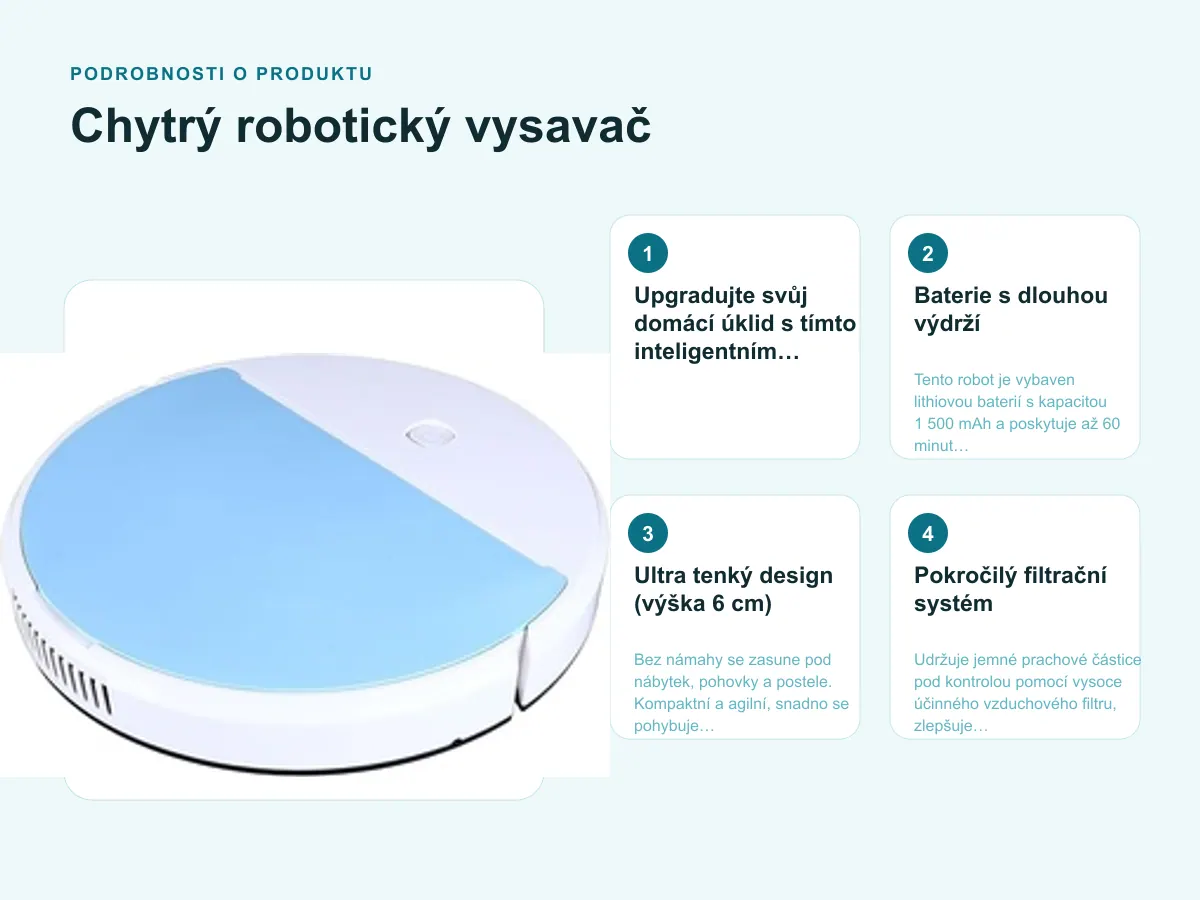 Podrobnosti o produktu: Chytrý robotický vysavač