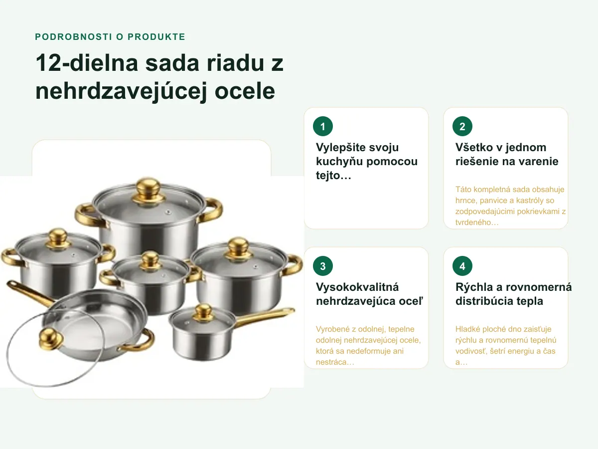 Podrobnosti o produkte: 12-dielna sada riadu z nehrdzavejúcej ocele