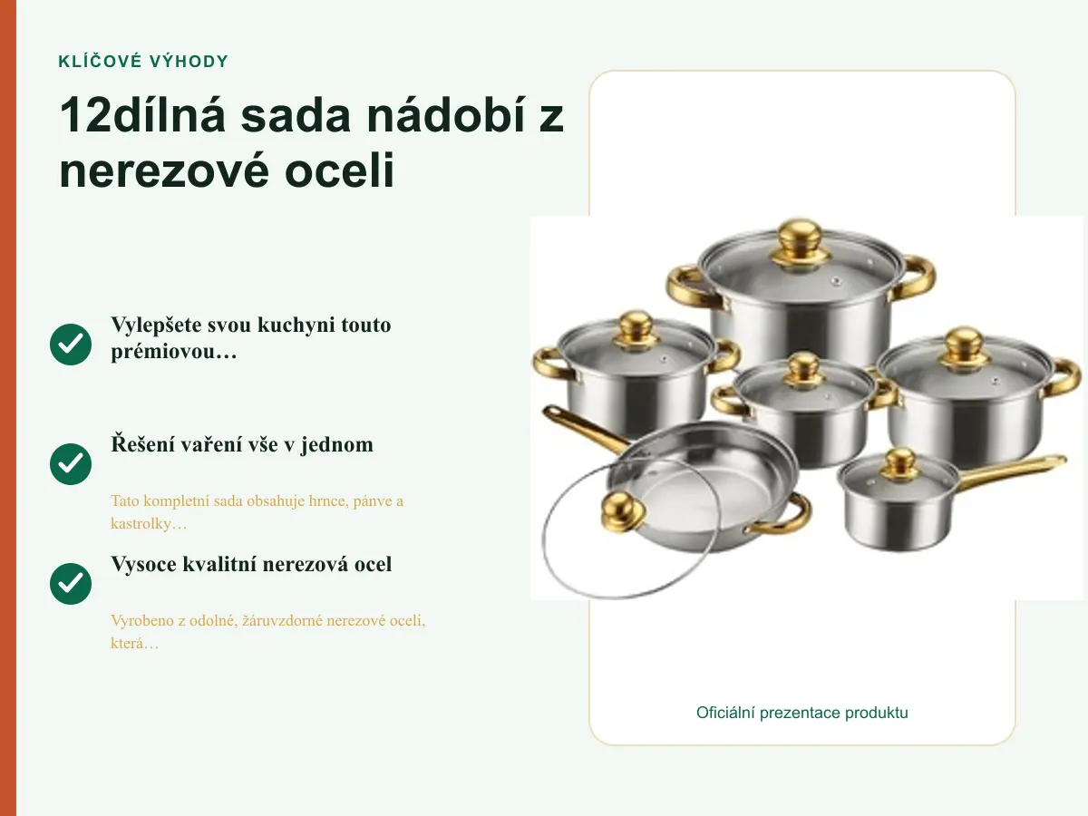 Klíčové výhody: 12dílná sada nádobí z nerezové oceli