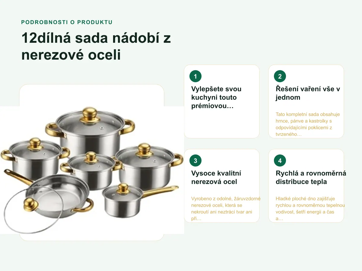 Podrobnosti o produktu: 12dílná sada nádobí z nerezové oceli