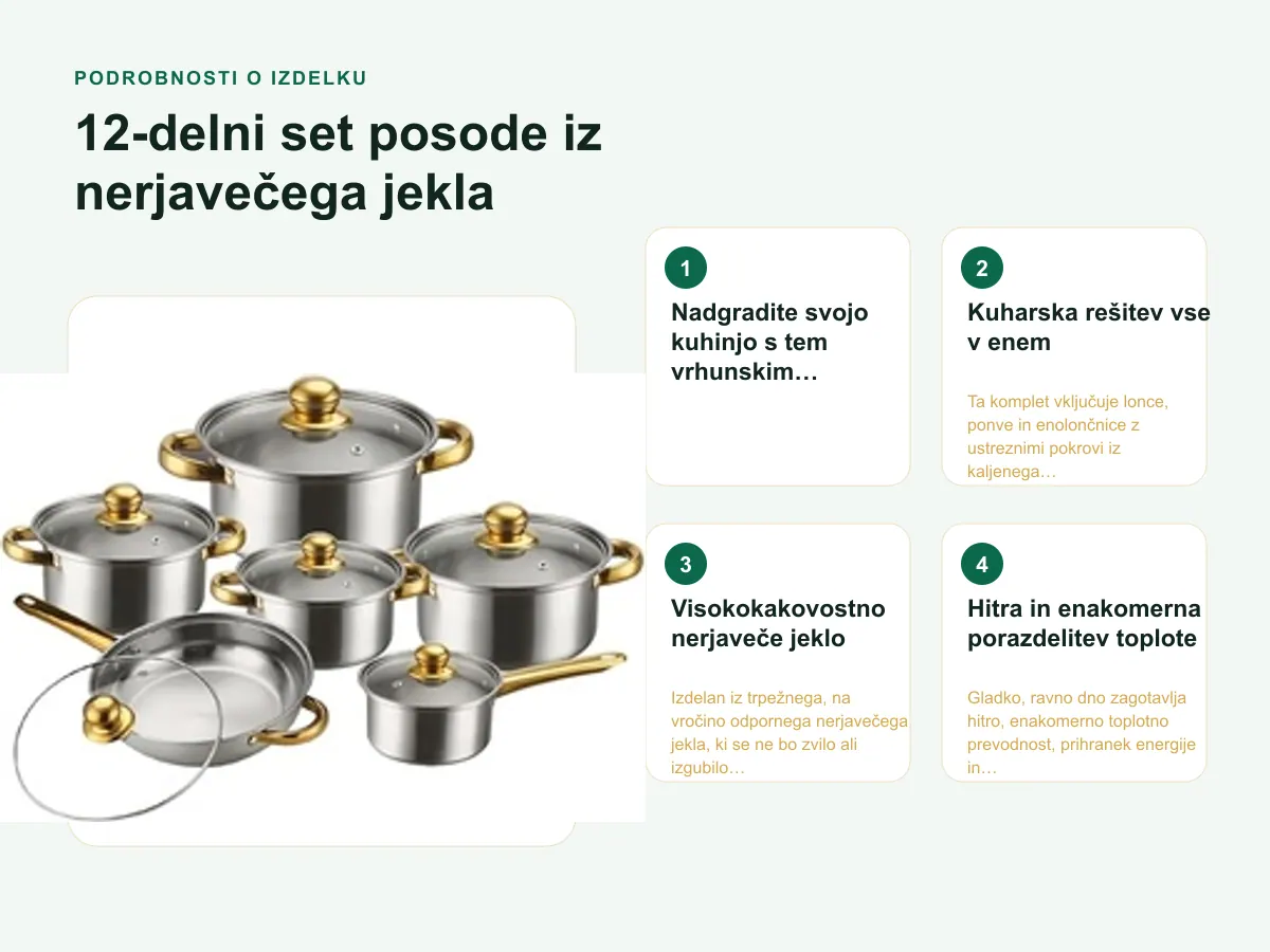 Podrobnosti o izdelku: 12-delni set posode iz nerjavečega jekla