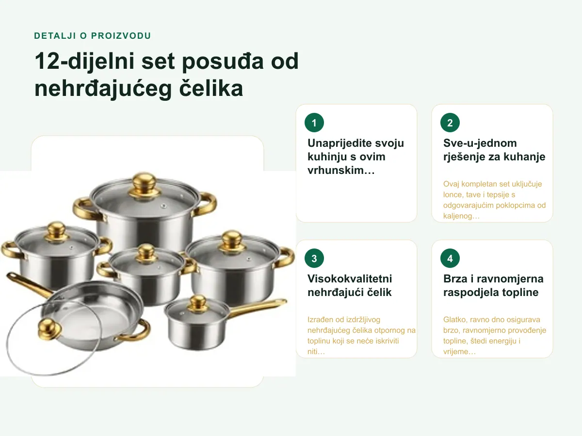 Detalji o proizvodu: 12-dijelni set posuđa od nehrđajućeg čelika