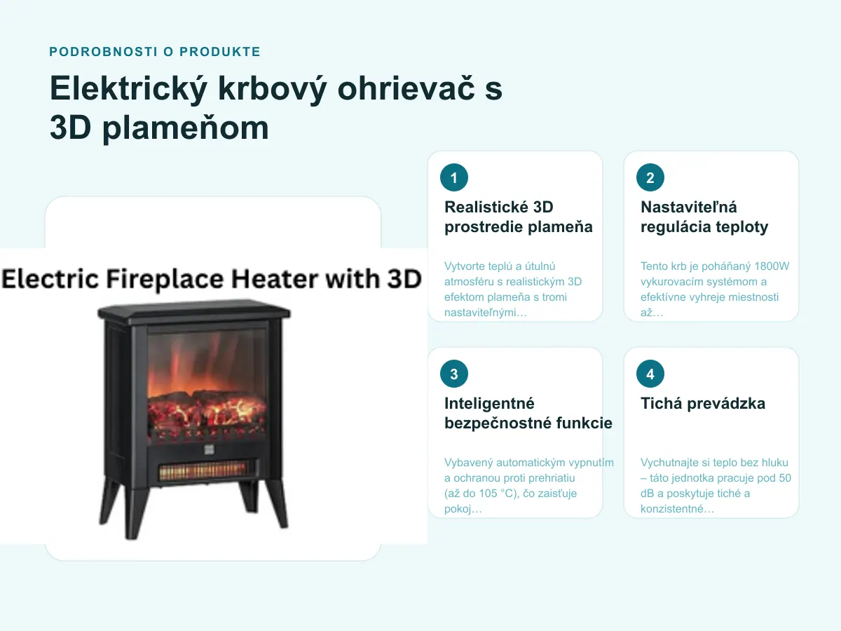 Podrobnosti o produkte: Elektrický krbový ohrievač s 3D plameňom